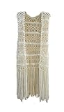 Tinacrochetstudio? Long Fringe Crochet Vest Bikini Cover up Hippie Summer Beachwear, Off White, One Size