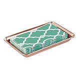 mDesign Metal Storage Organizer Tray for Bathroom Vanity Countertops, Closets, Dressers - Holder for Watches, Earrings, Makeup Brushes, Reading Glasses, Perfume, Guest Hand Towels - Rose Gold