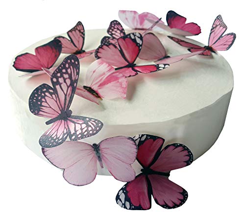 24 X PRECUT BEAUTIFUL MEDIUM PINK BUTTERFLIES EDIBLE RICE