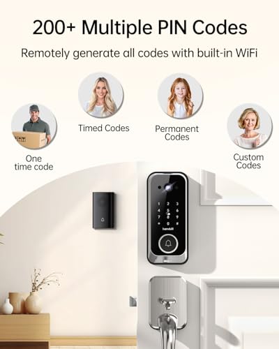 Smart Front Door Lock Sets: 2K HD Camera Lock with Doorbell Kits, Hornbill Fingerprint Keyless Entry Door Lock with Handles, WiFi Deadbolt(only 2.4G) for Remote Control, APP/Alexa/PIR, Silver