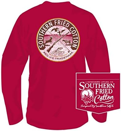 Southern Fried Cotton Men's Hunt Club Long Sleeve Cotton T-shirt-Barn Red-small