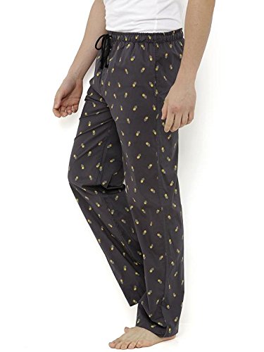 nick&jess mens black pineapple printed 100% cotton pyjama bottoms