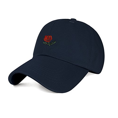 CHOSUR Plain Baseball Cap Embroidered Rose Cotton Dad Golf Hat Snapback Hip Hop Cap Embroidery Flower Baseball Cap(Navy Blue)