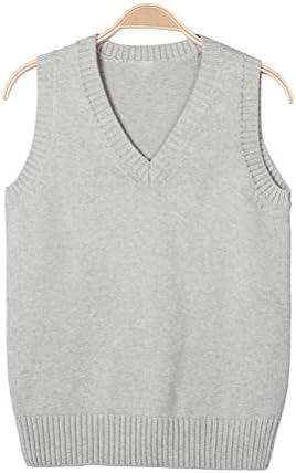 Mocoecole 春夏 軽い ニット ベスト 学生 Vネック チョッキ スクール 高校生 ノースリーブセーター 無地 ゆったり メンズ レディス対応