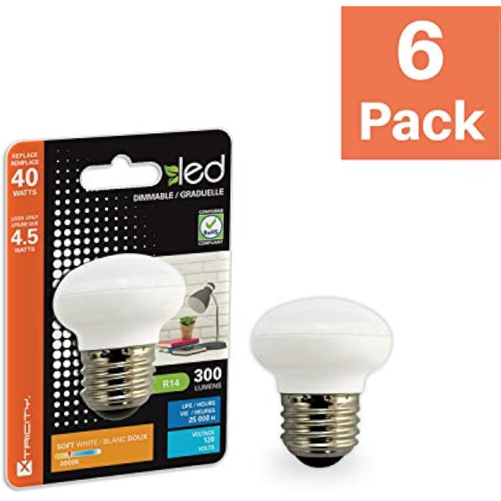 R14 LED Light Bulb, 4.5W (40W Equivalent), Dimmable, 300 Lumens, 3000k Soft E26 eBay