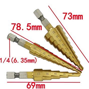 Generic 3pcs High Speed SteeTitanium Step Core Drill Bits Set 3-12mm 4-12mm 4-20mm HSS Power Tools High Speed Steel Wood Metal Drilling