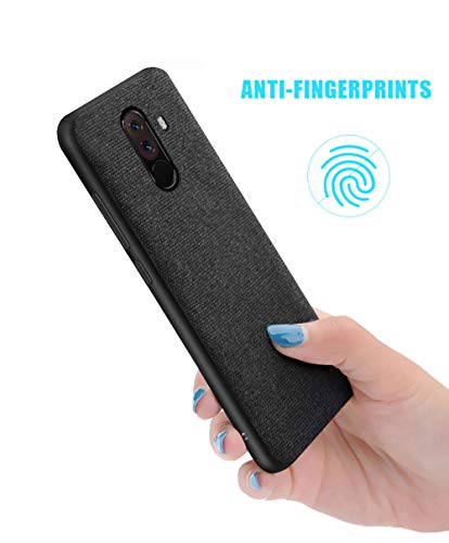 Annure Shockproof Soft TPU Bumper Fabric Back Cover Case for Xiaomi Pocophone Poco F1 (Black)