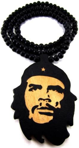 Miami Jewels Large Wooden El Che Guevara Two Tone Wood Pendant & Chain
