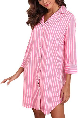 Women's 3/4 Sleeve Striped T-Shirts, AmyDong Boyfriend Sleep Shirt Dress Button Down Cotton Nightgown Pajamas Dress