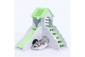 CHUQIANTONG Hamster House Toys Small Animal Hideout Slide DIY Gerbil Hut Villa Viewing Deck Ladder Cage Habitat Decor Accessories for Dwarf Syrian Hamster(Green)