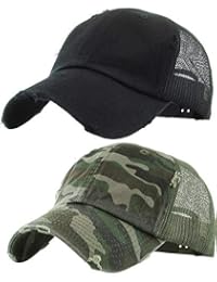 H-6140-2-K0684 Trucker Hat 2-Pack Bundle: Distressed Black & Camo