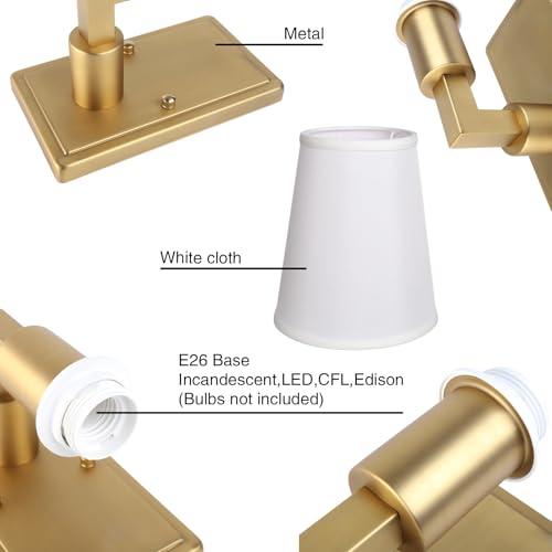 Permo Vintage Industrial Wall Sconce Indoor Wall Light Fixture with Flared Funnel Fabric Shade Nightstand Lamp for Bedroom Bedside Reading Living Room (White)