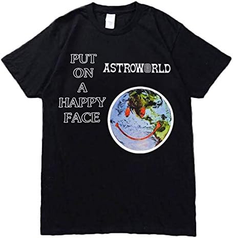 Men's Spring Summer Casual Short Sleeve Round Neck Travis Scott Astroworld Regular Fit T-Shirt Tops (Black,L)
