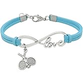 Girls Tennis Bracelet- Infinity Love Tennis Racket Charm Bracelet, Tennis Jewelry for Tennis Players, Tennis Gift for Women, Teens and Girls