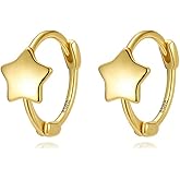 Reffeer Solid 925 Sterling Silver Star Hoop Earrings for Women Teen Girls Star Huggie Earrings Cartilage Hoops