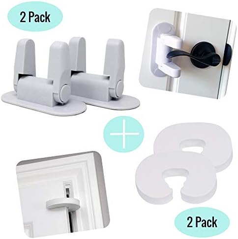 TERRA Kids Door Lever Lock - Door Handle Child Proof (2 Pack) Safety Door Locks for Baby including 2 Finger Pinch Guard