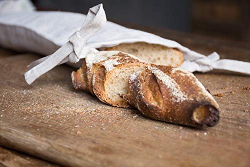 Pure Linen Natural Bread and Bakery Bag with Ties, Baguette Bag - Ideal for Homemade Bread
