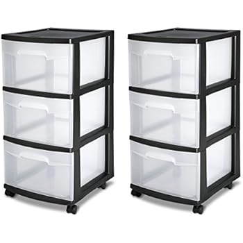 Amazon Com Sterilite 28309002 3 Drawer Cart Black Frame With