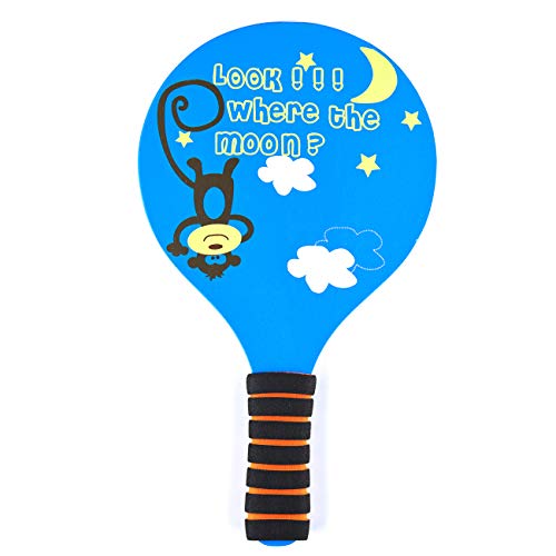 Classic Wooden Paddle Ball Game Set,Fun Racquet Game,Indoor Outdoor Easiest Racket Game (2 Thicker Wooden Rackets,4 Waterproof Birdies,1 Carry Bag)(Blue)