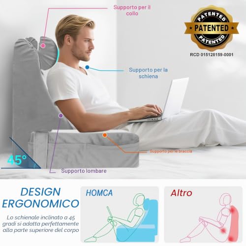 HOMCA Reading Pillow for Bed and Sofa with Removable Neck Pillow and Armrests, Pillows for Reading/Relaxing/Watching TV, with Pocket and Washable Cover (38x47x57cm)