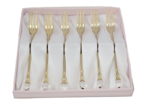 UPC 616086794612, Gold Flatware Set 6-Pc. Dessert Demi Forks, 24 Karat Plated Stainless Steel with Clear Crystal Tip, 6&quot; long ea.