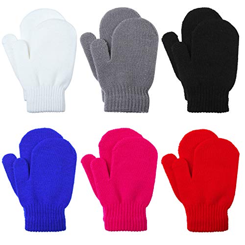 Coobey 6 Pairs Toddler Magic Stretch Mittens Winter Unisex Baby Knitted Gloves Mittens (Mixed Color F, 2-4 Years)
