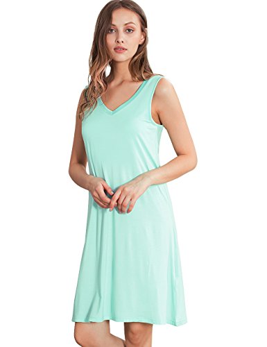 GYS Women's Sleepwear Solid color Sleeveless Nightshirt (L(8-10), Green)