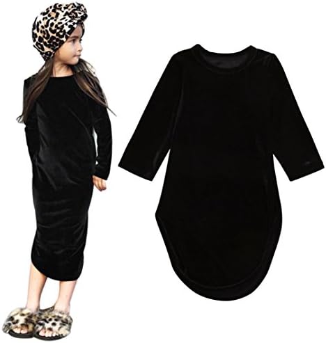 Kids Girls Pleuche Split Dress, TRENDINAO Hot Sale! Toddler Girls Casual Party Soft Dress Clothes