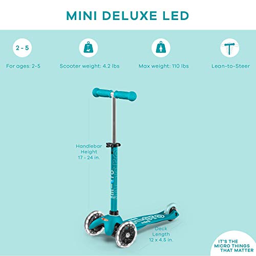 Micro Kickboard Mini Deluxe LED 3Wheeled, LeantoSteer, Swiss