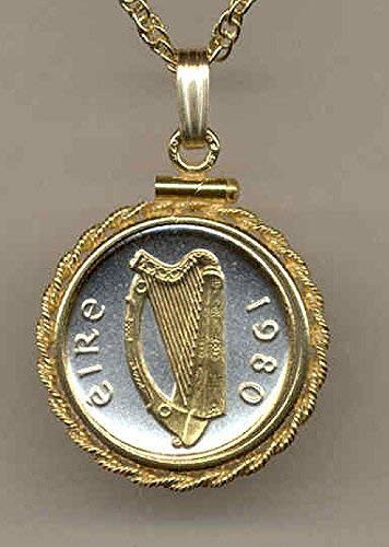 Irish â€œU.S. dime sizeâ€ Harp,Â Gorgeously 2-Toned (Uniquely Hand done) Gold on Silver coin Necklaces for women men girls girlfriend boys teen girls