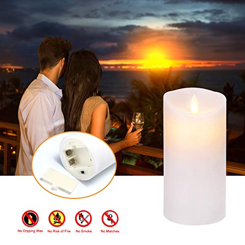 Evenice Flameless Candles Battery Operated Candles Flickering Light Pillar Real Smooth Wax with Timer and 10-Key Remote for Wedding Set of 3 (3 Pack Ivoy White, Wave Top)