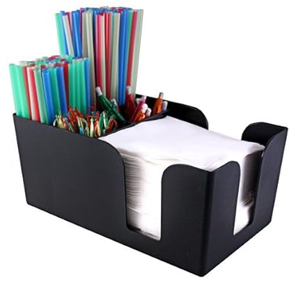 andrew james Plastic Bar Caddy Organizer & Straw Holder with 6 Compartments, Black