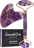 Jade Roller for Face – Amethyst Derma Roller and Gua Sha Set for Skincare, Face Roller and Dark Circles Under Eye Treatment