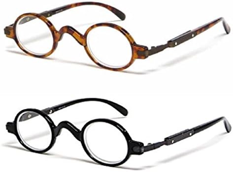 The Professor Teacher Round Oval Vintage Style Unisex Spring Hinge Reading Glasses For Men and Women Readers (2 Pair) +1.75 Black and Tortoise (2 Carrying Case Included)