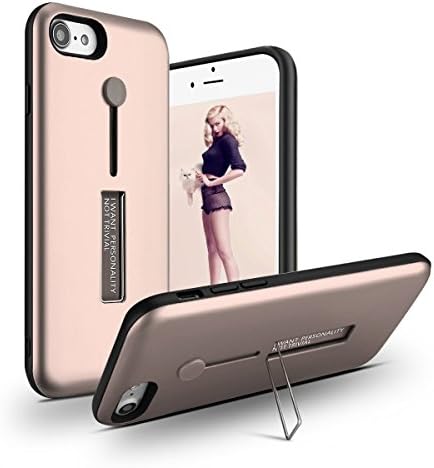 iPhone 8 Case,iPhone 7 Case,TRIPKY Slim High Impact Resistant Two Layer Hybrid Protective Case with Metal Kickstand and Finger Hand Loop Strap Holder for iPhone 7/8 4.7 inch Rosegold