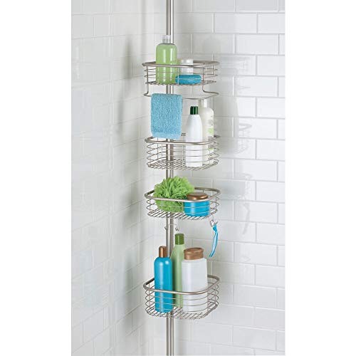 mDesign Metal Bathroom Shower Storage Constant Tension Pole Caddy Adjustable Height 4