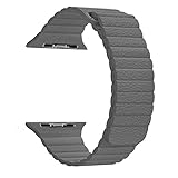 BRG Apple Watch Series 1 Series 2 Band 42mm, Leather Loop with Adjustable Magnetic Closure iWatch Band Replacement Bracelet Strap for Apple Watch Sport and Edition 42mm Medium - Storm Gray