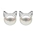 Wicary Cat Earrings Sterling Silver Pearl Earrings for Women Studs Cat Lovers Jewelry for Women
