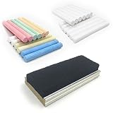 Chalkboard Eraser with White Chalk 12 Pcs and Colored Chalk 12 Pcs for School Chalk and White Board Eraser by Fezep