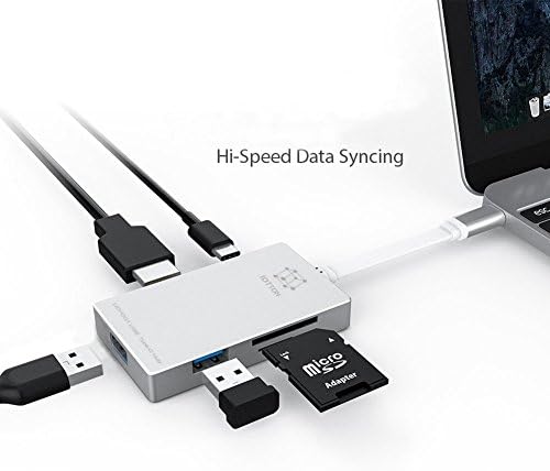 USB C Hub, Multi-Port adapter with 4K HDMI Output, 2 USB 3.0 Ports, Card Reader and Type-C Charging Port for MacBook Pro, Chromebook and More (Silver)