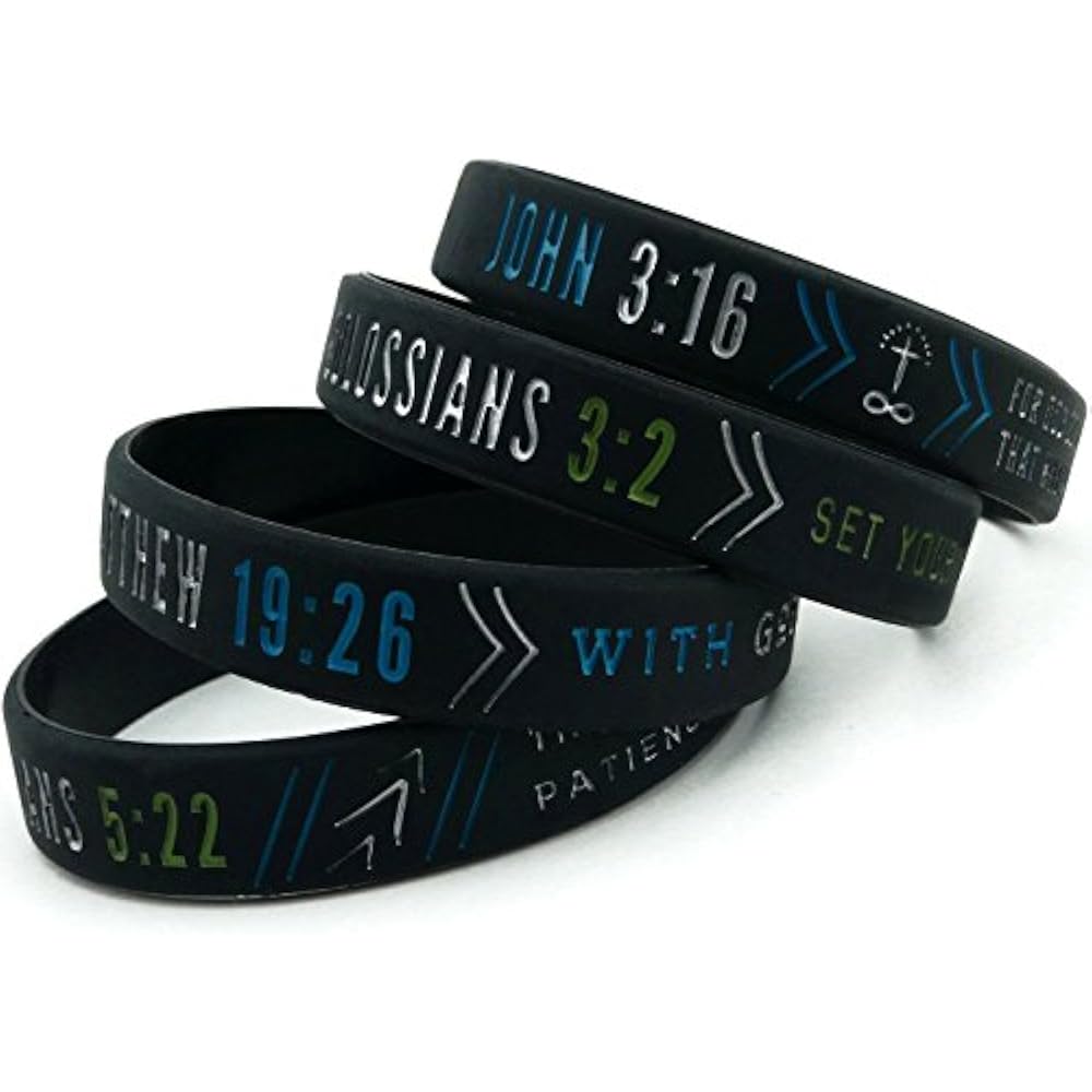 Inkstone Christian Silicone Wristbands W/Scriptures Set Of 4 Unisex