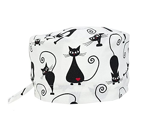 KATE BIANCO Doctor Nurse Scrub Cap Surgical Hat Unisex Cat Dog Animal Print Medical Uniform Black and White by (Black Cats) - Thumbnail 2