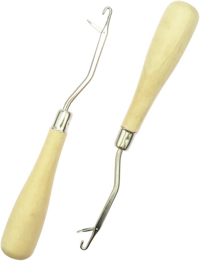 Healifty Gebogen Klinkhaak Hout Haaknaaldhaak Haarvergrendelingsgereedschap voor DIY Craft Braid Haar Tapijt Weven Maken Benodigdheden 2st