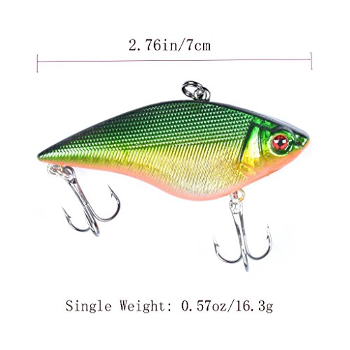 SunMine 5pcs Fishing Lures 2.76in/0.57oz Fishing Bass Lures VIB Lure Shallow Swimbait Crankbait with Treble Hook 3D Fishing Eyes for Bass Trout Freshwater and Saltwater