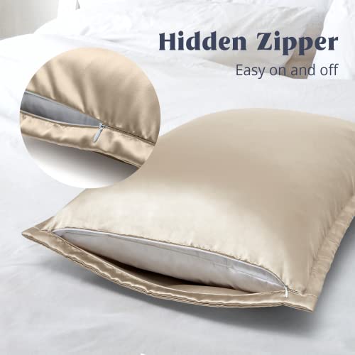 puredown® Goose Feather Down Pillows with Satin Pillowcases, Standard