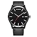 Men's Unique Analog Quartz Classic Business Casual Waterproof Dress Wrist Fashion Watch with Black Leather Band and Calendar Date Window Black