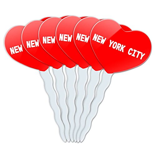 Red Heart Love Set of 6 Cupcake Picks Toppers Decoration Places Mi-No - New York City