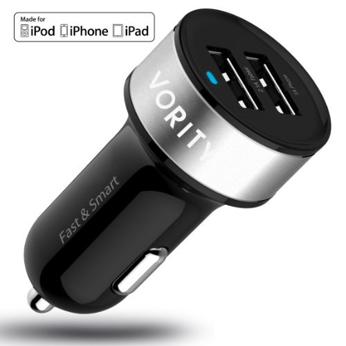 Dual USB Car Charger 3.1Amp 15.5W - 1.0&2.1A Universal Ports, Smart Power Supply For iPods, iPhones, Cell Phones & Tablet, Android Devices, Portable Cigarette Lighter Plug, Mobile Travel Charging Station 12V Input