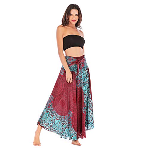 TWGONE Gypsy Skirts For Women Long Length Hippie Bohemian Flowers Elastic Waist Floral Halter Dresses (One Size,Red)