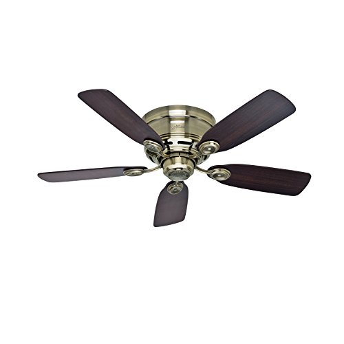 Hunter Fan 42" Low Profile Antique Brass Finish with Dust Armor Protected Dark Reversible Blades (Certified Refurbished)